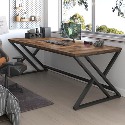 LVB 70.8" Computer Desk, Industrial Extra Long Wood Home Office Desk Brown - color: Rustic Brown Oak, size: 70 Inch