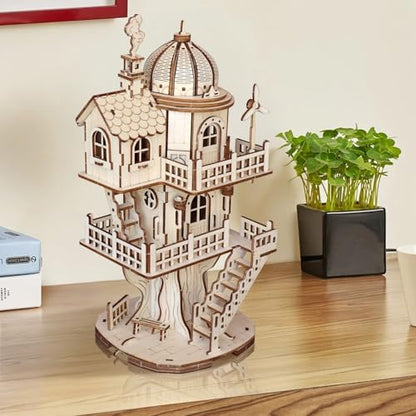 3D Wooden Puzzle for Adults, DIY Creative Circular Treehouse Model Kit