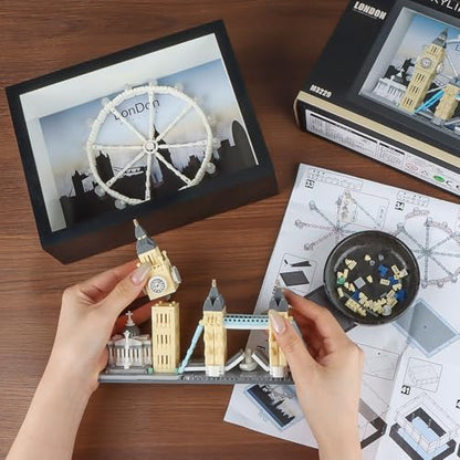 Vziimo London City Skyline Micro Building Set, World Famous Architecture Model 3D Wall Art Home Office Décor Display, Landmarks London Bridge Gift Toy for Adults Kids 12+ (1111PCS) - style: London Skyline Set