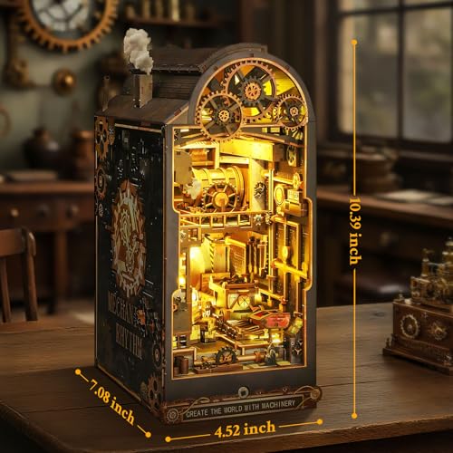 Book Nook Kit Steampunk DIY 3D Puzzle Wooden Dollhouse with LED Lights