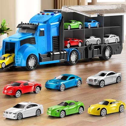 NIPLOOOW Racing Trucks Toy Set with Play Mat, Carrier Truck Play Vehicles Set for 3 4 5 6 Years Old Boys Kids, Die-Cast Car Toy for Toddlers 3-4 Years, Birthday Gifts Toys for 3-9 Year Old Boys - style: Racing Car