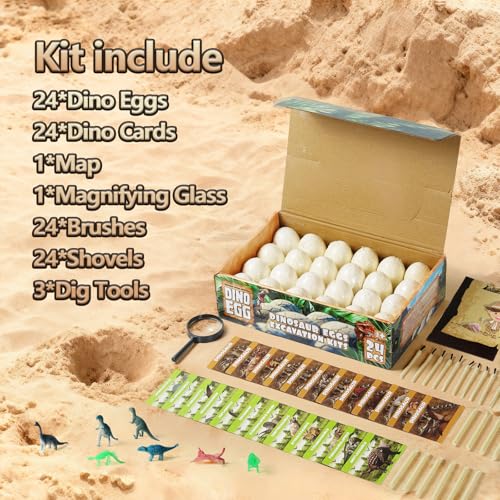 Dinosaur Eggs Toys Dig Kit (24 Eggs) - color: Color & Night Light