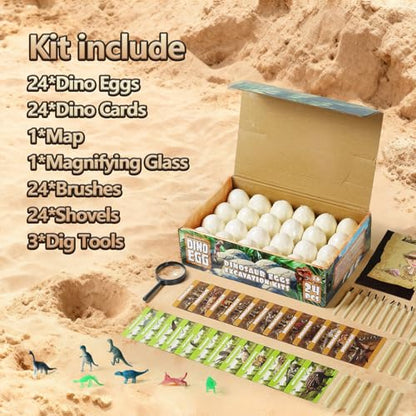Dinosaur Eggs Toys Dig Kit (24 Eggs) - color: Color & Night Light