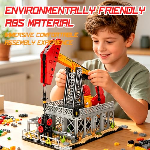 Oil Pumping Machine Building Set, 666 PCS Industrial Oil Extraction Brick Model with Moving Pumpjack, Display Model Kit for Adults and Kids Ages 6+ - style: Beam Pumping Unit