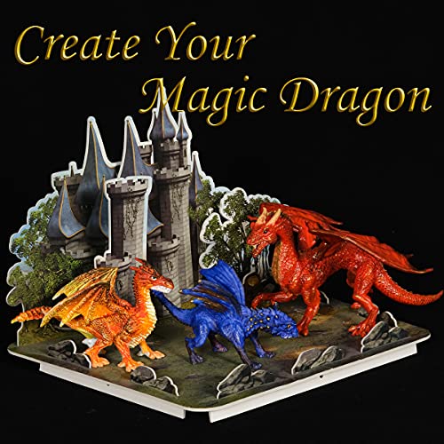 Kids Arts Crafts Set - Dragon Toys Painting Kit with 3 Dragons Figurines and 3D Jigsaw Puzzle Castle, Best Tween Paint Gift to Create Own Powerful Dragon - color: DRAGON