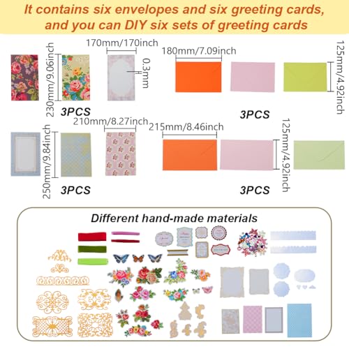 AHANDMAKER Handmade Greeting Card Making Kits, DIY Thank You Card Set Flowers Theme Paper Envelopes Cards Stickers for Christmas Thanksgiving Mother's Day Birthday Gifts Crafts Decorations - size: 4~215x4~125x0.3~2mm