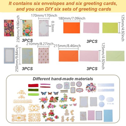 AHANDMAKER Handmade Greeting Card Making Kits, DIY Thank You Card Set Flowers Theme Paper Envelopes Cards Stickers for Christmas Thanksgiving Mother's Day Birthday Gifts Crafts Decorations - size: 4~215x4~125x0.3~2mm