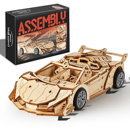 3D Wooden Puzzles for Adults Roadster, Wood Sport Car Model Kits