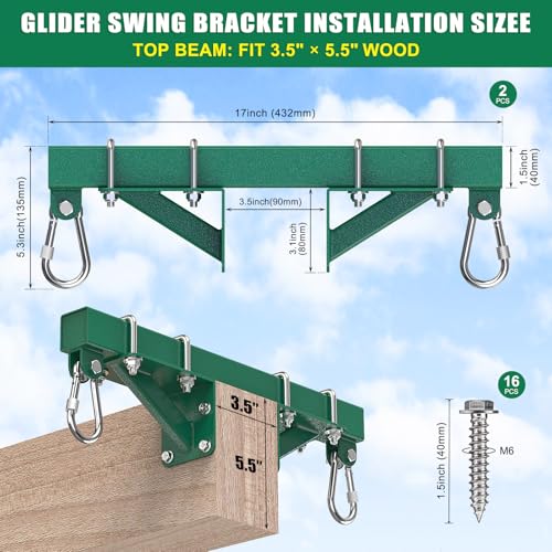 SELEWARE Glider Swing Brackets, Heavy Duty Swing Set Hardware 1 Pack - color: Green Swing Brackets, 2 Pack