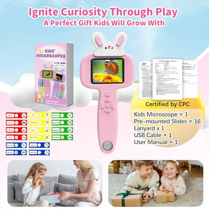 BLACKROOT Microscope for Kids, 2.4" Handheld Digital Pocket Microscope - color: Pink