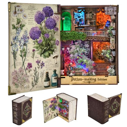 MiniCity Potion-Making Book Nook Kit, 3D Wooden Bookshelf Puzzle with LED - color: Potion-making Edition