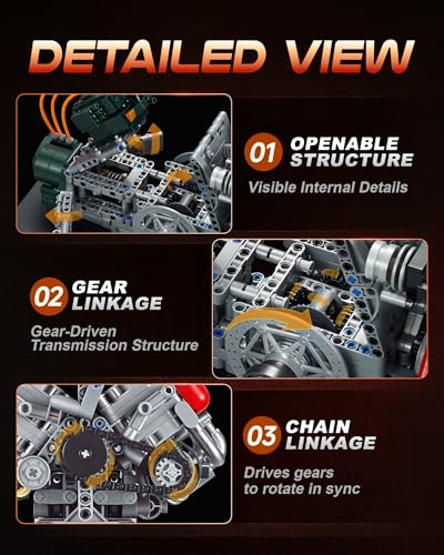 V12 Engine Kits That Runs with Motor & Battery for Adults Age 14+,2322PCS - color: Style 3