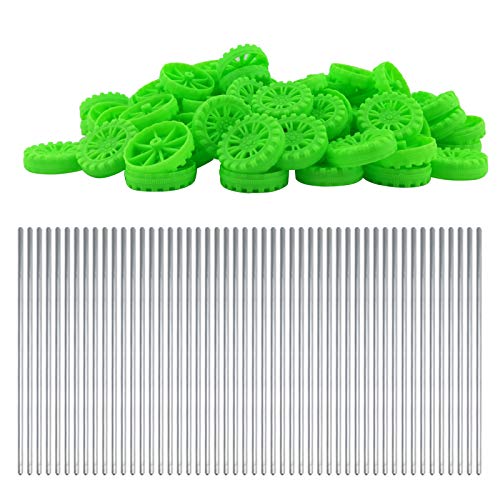 EUDAX 30mmx8mm Plastic Roll 2mm Dia Shaft Toys Wheel and 2mmx100mm STEM Shaft Round Rod Axles for DIY Toy RC Car Truck Boat Helicopter Model Part (Green, 100pcs) - color: Green, size: 100pcs