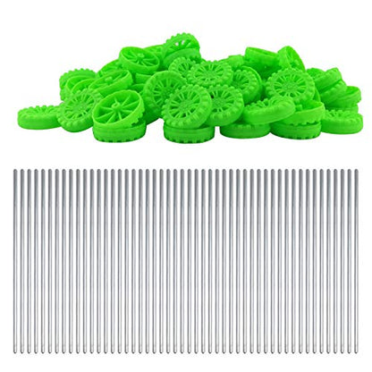 EUDAX 30mmx8mm Plastic Roll 2mm Dia Shaft Toys Wheel and 2mmx100mm STEM Shaft Round Rod Axles for DIY Toy RC Car Truck Boat Helicopter Model Part (Green, 100pcs) - color: Green, size: 100pcs