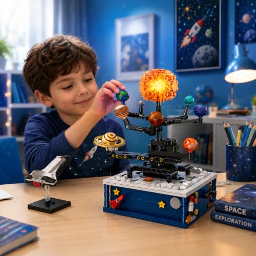 Hand-Cranked Solar System Building Set with Light