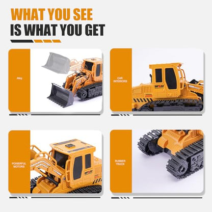 Jiakora Remote Control Front Loader - Metal Shovel, LED Working Lights, Music & 2 Rechargeable Batteries, Construction Toys for Boys Age 4 5 6 7 8 Birthday Gift - style: Front Loader