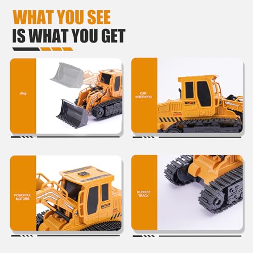 Jiakora Remote Control Front Loader - Metal Shovel, LED Working Lights, Music & 2 Rechargeable Batteries, Construction Toys for Boys Age 4 5 6 7 8 Birthday Gift - style: Front Loader