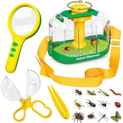 Bug Catcher Kit for Kids, Insect Observation Box Outdoor Explorer Toys, 360° Rotating Viewer with Magnifying Glass & Tweezers, STEM Nature Adventure Gift for Toddlers Boys Girls Age 3-6