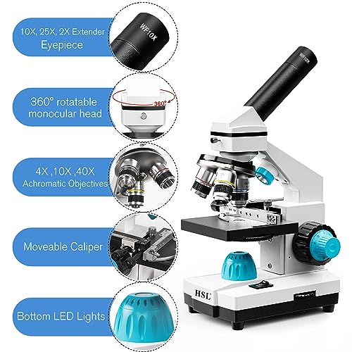 HSL 40X-2000X Monocular Compound Microscope Kit for Students Adults,Dual LED Powerful Biological Microscopes Set for Laboratory School Education Science Beginner 1000x 2000x