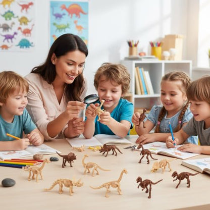30 PCS Dinosaur Fossil Skeletons, Assorted Dinosaur Skeleton Toys Figures for Science Play Dino Sand Dig Party Favor Decorations - style: Light and brown