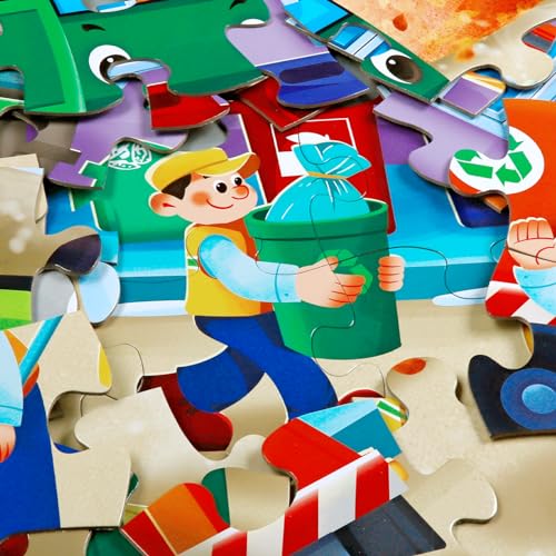 Jumbo Floor Puzzle for Kids,48 Piece Garbage Truck Jigsaw Puzzle Ages 3-8 - style: Garbage Truck