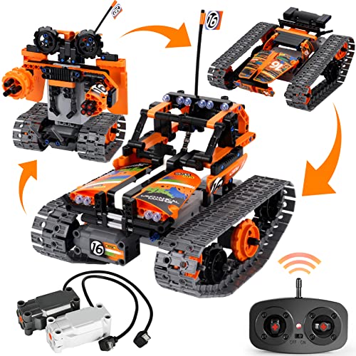 BIRANCO. STEM Remote Control Building Kit 3 in 1 RC Tracked Racer/Tank/Robot Engineering Toys, Science Construction Play Set, Toy Car Christmas for Boys & Girls Age 8-12 (392pcs) - color: Orange