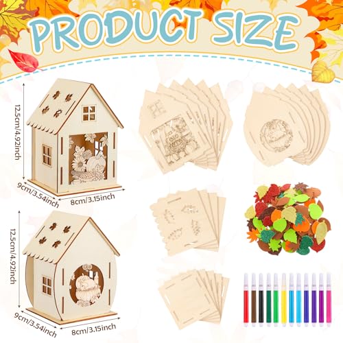 Cinnvoice 12 Sets Thanksgiving Wooden House Fall Craft Kit, Turkey Pumpkin