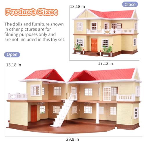 Family Cozy Cabin Doll House Playset, Dollhouse Furniture and Accessories