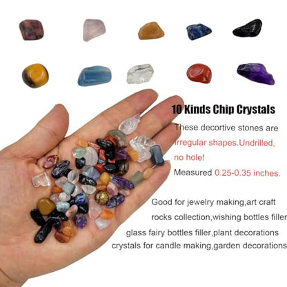 10 Kinds Gemstones and Crystals Set Tumbled Chips Crystals for Jewelry Making,Candle Making,Crushed Stones Rocks and Minerals Science Kit,Black Tourmaline,Rhodonite