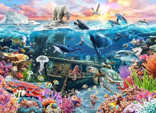1000 Piece Jigsaw Puzzle for Adults, Underwater Ocean Puzzle - color: Two Worlds, One Ocean