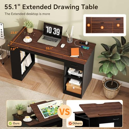 Verano Garden 55.1" Drafting Table, Craft Art Table, Computer Desk, Black - color: Black