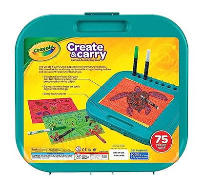 Crayola Create 'N Carry Travel Art Set for Kids (75pcs), 2-in-1 Lap Desk & Carrying Case, Essential Art Supplies Kit, Spring Crafting, Gift for Kids - style: Art Set