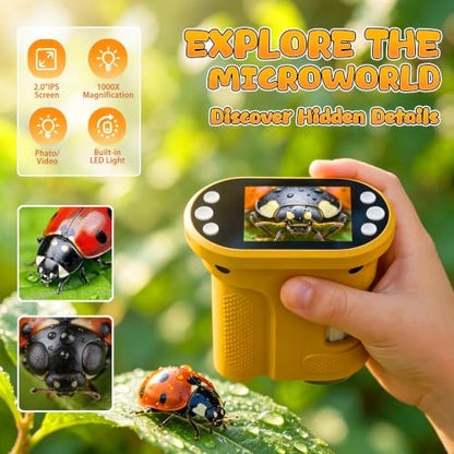 Kids Digital Microscope, 1000X Handheld Pocket Microscope STEM Science Toy - color: Orange