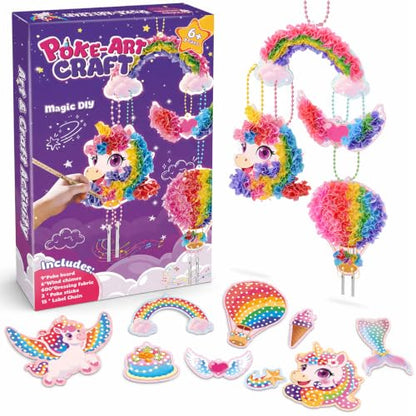 Juloviy Poke-in Art, DIY Poke Art Craft Kit for Kids Ages 6+, Fabric Poking Set with Wind Chime Decorations, Mess-Free Creative Toy for Children