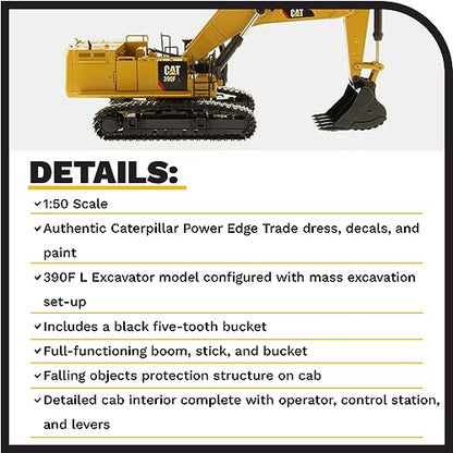 Diecast Masters 1:50 Caterpillar 390F L Hydraulic Excavator | High Line Series Cat Trucks & Construction Equipment | 1:50 Scale Model Diecast Collectible Model 85284