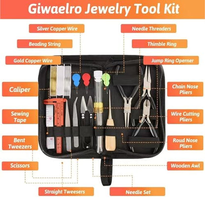 Giwaelro Jewelry Making Kit for Adults, Jewelry Making Supplies with Pliers, Wires, Findings, Necklace Chains, Magnifier and Storage Bag - color: Black
