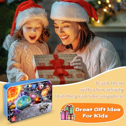 Puzzles for Kids Ages 4-6, 60 Piece Puzzles for Kids Ages 3-5 in Metal Box - color: Space