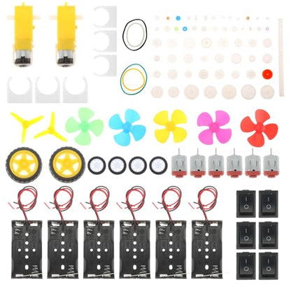 6 Sets DC Motors Kit Mini Electric Hobby Motor 3V-12V 25000RPM with 60PCS Plastic Gears, TT Motor, 2AA Battery Holder, Boat Rocker Switch, Shaft Propeller, Plastic Wheels for DIY Science Projects