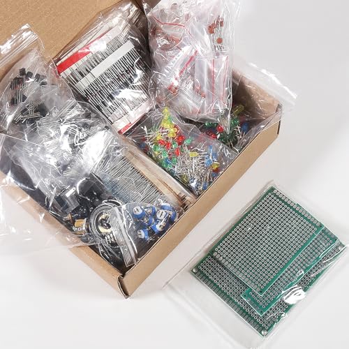 1900pcs Electronic Component Kit Assortment, LED Diodes, Resistors Kit, Electrolytic Capacitors, Transistors, Ceramic Capacitors, DC Jacks, PCB, Speaker Components for Electronic DIY Project