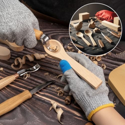 Therwen 27 Pcs Wood Carving Kit, 5 Pcs Wood Carving Tools with Storage Bag, Whittling Kit with 18Pcs Whittling Blocks and 4 pre Shaped Spoon Blanks and Drawstring Carry Bag for Crafts Beginners