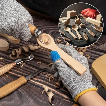 Therwen 27 Pcs Wood Carving Kit, 5 Pcs Wood Carving Tools with Storage Bag, Whittling Kit with 18Pcs Whittling Blocks and 4 pre Shaped Spoon Blanks and Drawstring Carry Bag for Crafts Beginners