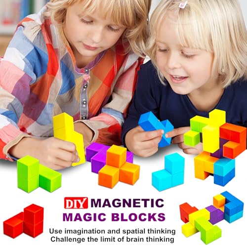 Magnetic Building Blocks Magic Magnetic 3D Puzzle Cubes, Set of 7 Multi Shapes Magnetic Blocks with 54 Guide Cards - style: style2