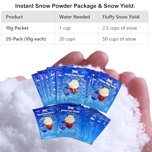 Instant Snow Just Add Water! Holiday Experiment, Reusable Snow (20 Packs-Make 80 Cups), Artificial Snow Powder for Kids Sensory Play, STEM Activity, Christmas Decoration