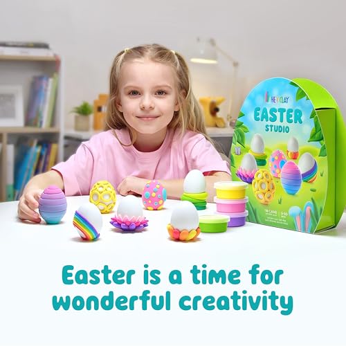 HEY CLAY Fat Brain Toys Easter Studio, Easter Themed Arts & Crafts Air Dry Clay Kit for Kids Ages 6 to 11 - color: Easter Studio