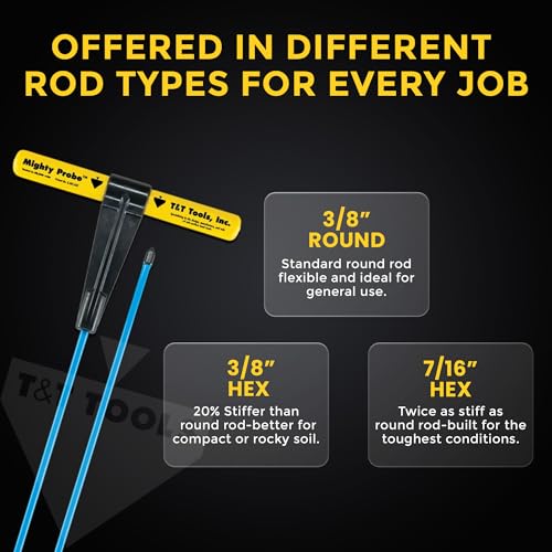 T&T Tools 36-Inch Mighty Probe Metal Soil Probe – 3/8" Round Rod - 1 Pack - size: 36-Inch Long Overall w/ 3/8" Metal Round Rod