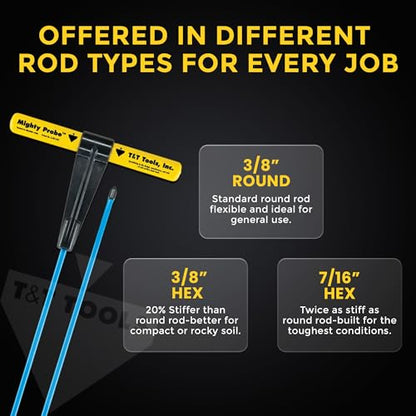T&T Tools 36-Inch Mighty Probe Metal Soil Probe – 3/8" Round Rod - 1 Pack - size: 36-Inch Long Overall w/ 3/8" Metal Round Rod