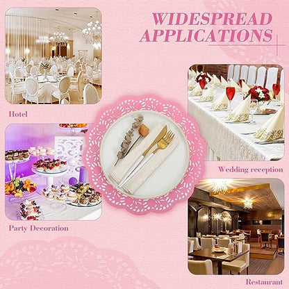 Yexiya 200 Pcs Lace Paper Doilies 14 Inch Round Foil Placemats, Pink - color: Pink