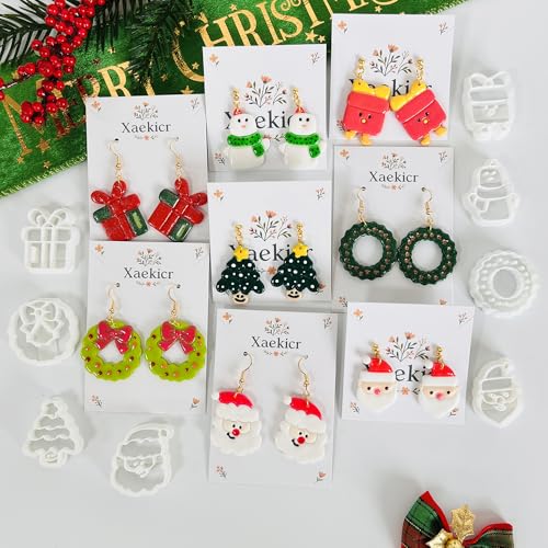 Xaekicr Christmas Polymer Clay Cutters Set – 8 Pcs Holiday Clay Earring Cutters for DIY Jewelry Making, Santa Tree Wreath Gifts – Clay Tools for Polymer Clay Molds Projects - color: 2C color
