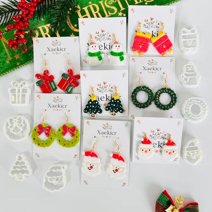 Xaekicr Christmas Polymer Clay Cutters Set – 8 Pcs Holiday Clay Earring Cutters for DIY Jewelry Making, Santa Tree Wreath Gifts – Clay Tools for Polymer Clay Molds Projects - color: 2C color