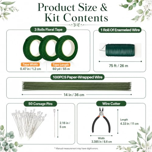 RAINFLOW Floral Tape & Floral Wire Set, 22 & 26 Gauge with Boutonniere Pins